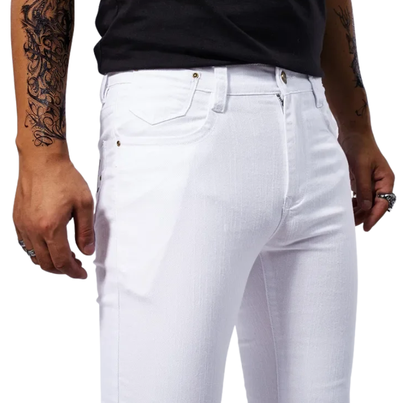 Casual Straight Fit Streetwear Men’s White Stretch Slim Jeans