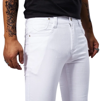 Casual Straight Fit Streetwear Men’s White Stretch Slim Jeans