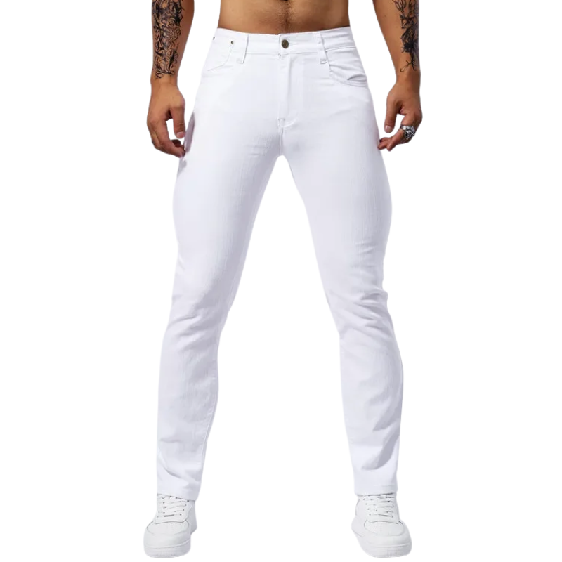 Casual Straight Fit Streetwear Men’s White Stretch Slim Jeans
