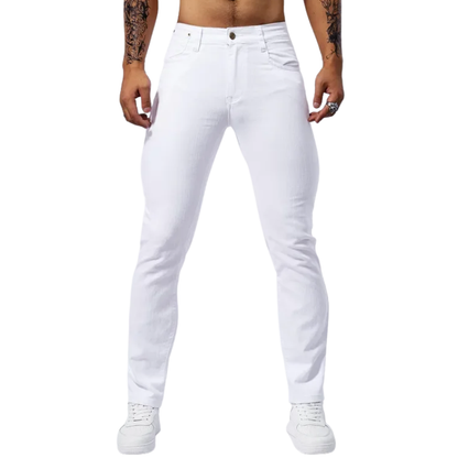 Casual Straight Fit Streetwear Men’s White Stretch Slim Jeans