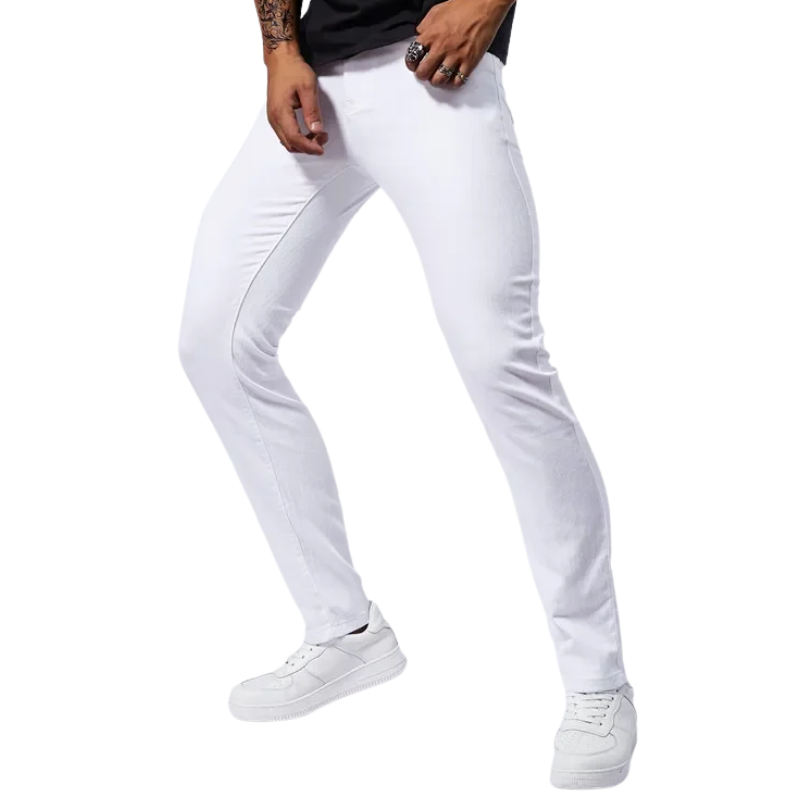 Casual Straight Fit Streetwear Men’s White Stretch Slim Jeans