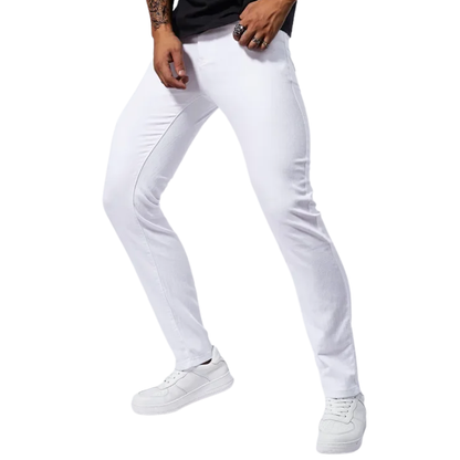 Casual Straight Fit Streetwear Men’s White Stretch Slim Jeans