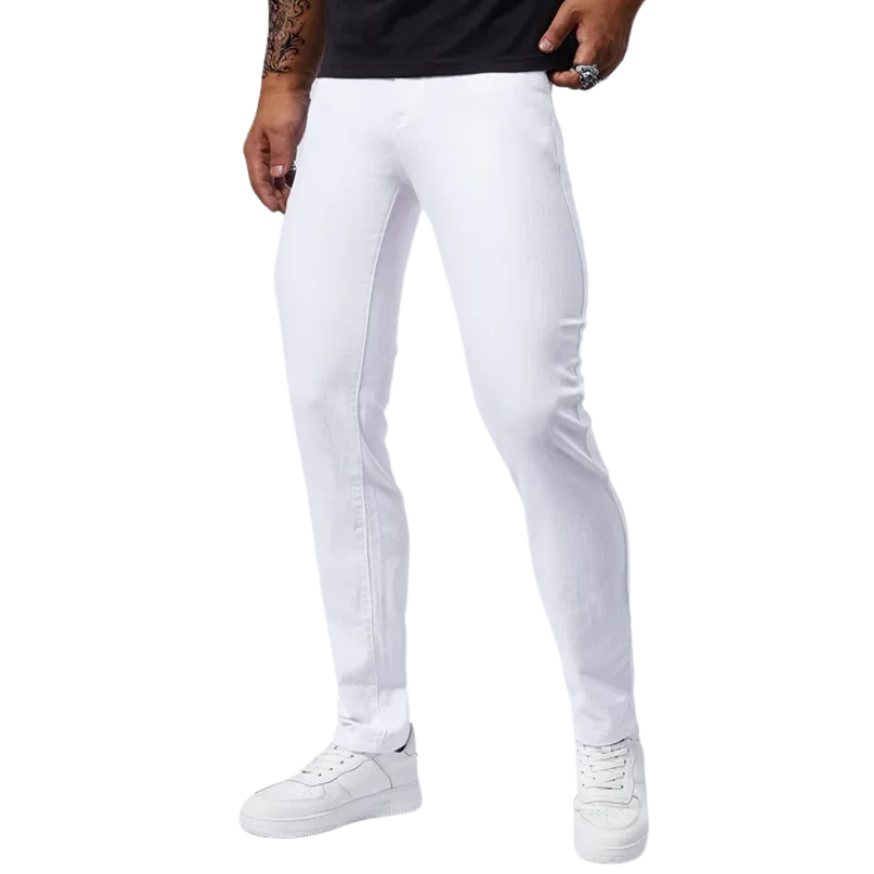 Casual Straight Fit Streetwear Men’s White Stretch Slim Jeans