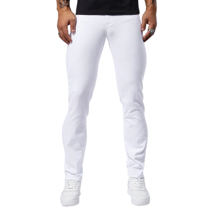 Casual Straight Fit Streetwear Men’s White Stretch Slim Jeans