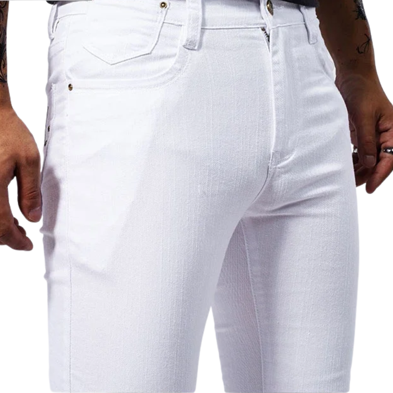 Casual Straight Fit Streetwear Men’s White Stretch Slim Jeans