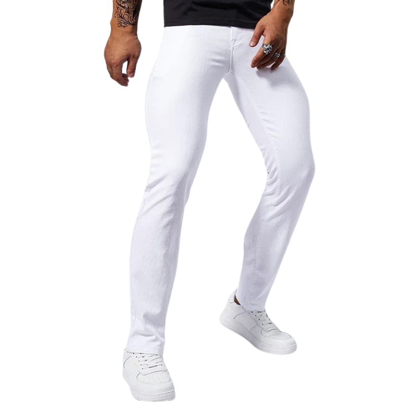 Casual Straight Fit Streetwear Men’s White Stretch Slim Jeans