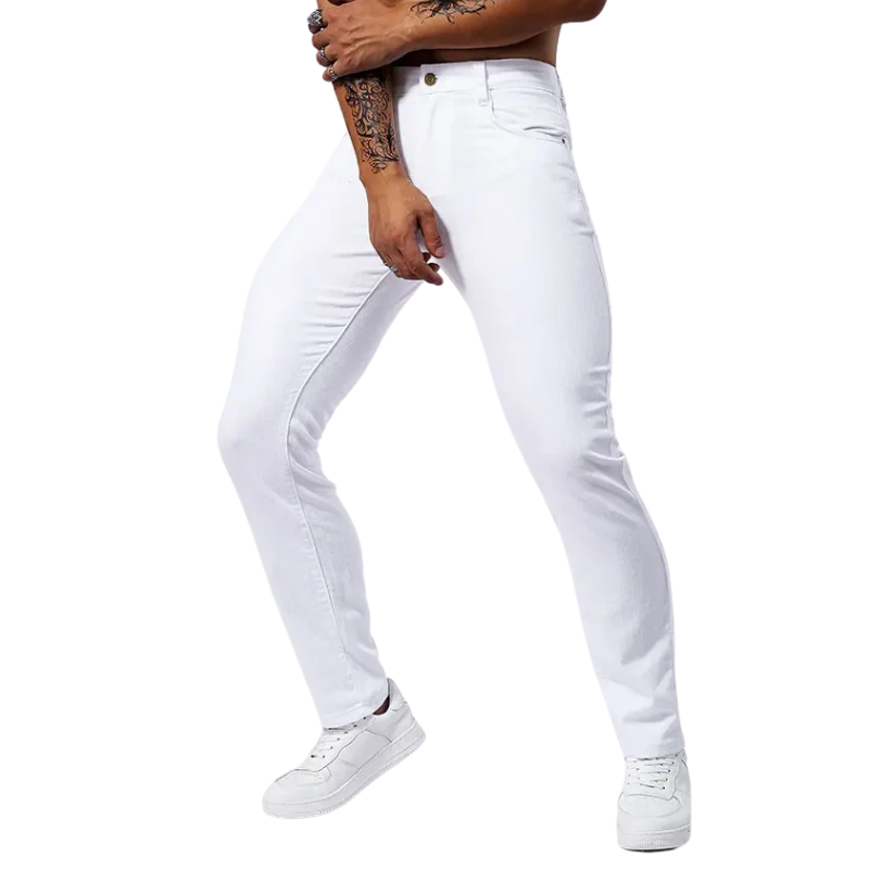 Casual Straight Fit Streetwear Men’s White Stretch Slim Jeans