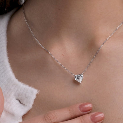 3.00 CTW Floating Heart Shape Lab Grown Diamond Solitaire Pendant Necklace F/G VS1 AGI Certified in 14K White or Yellow Gold