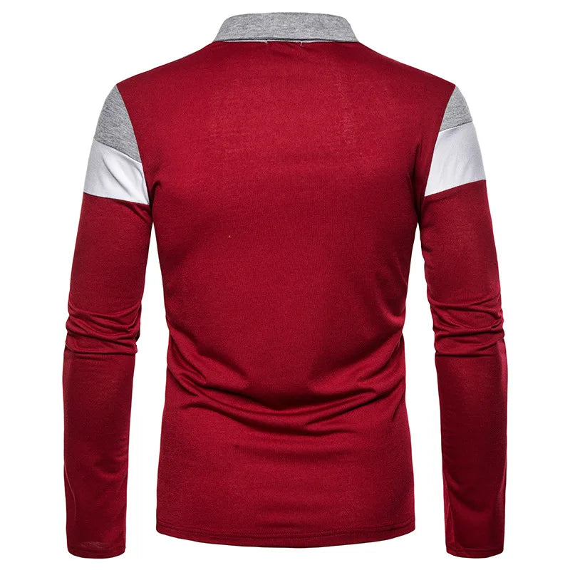 Men’s Striped Long Sleeve Polo Casual Contrast Collar Shirt