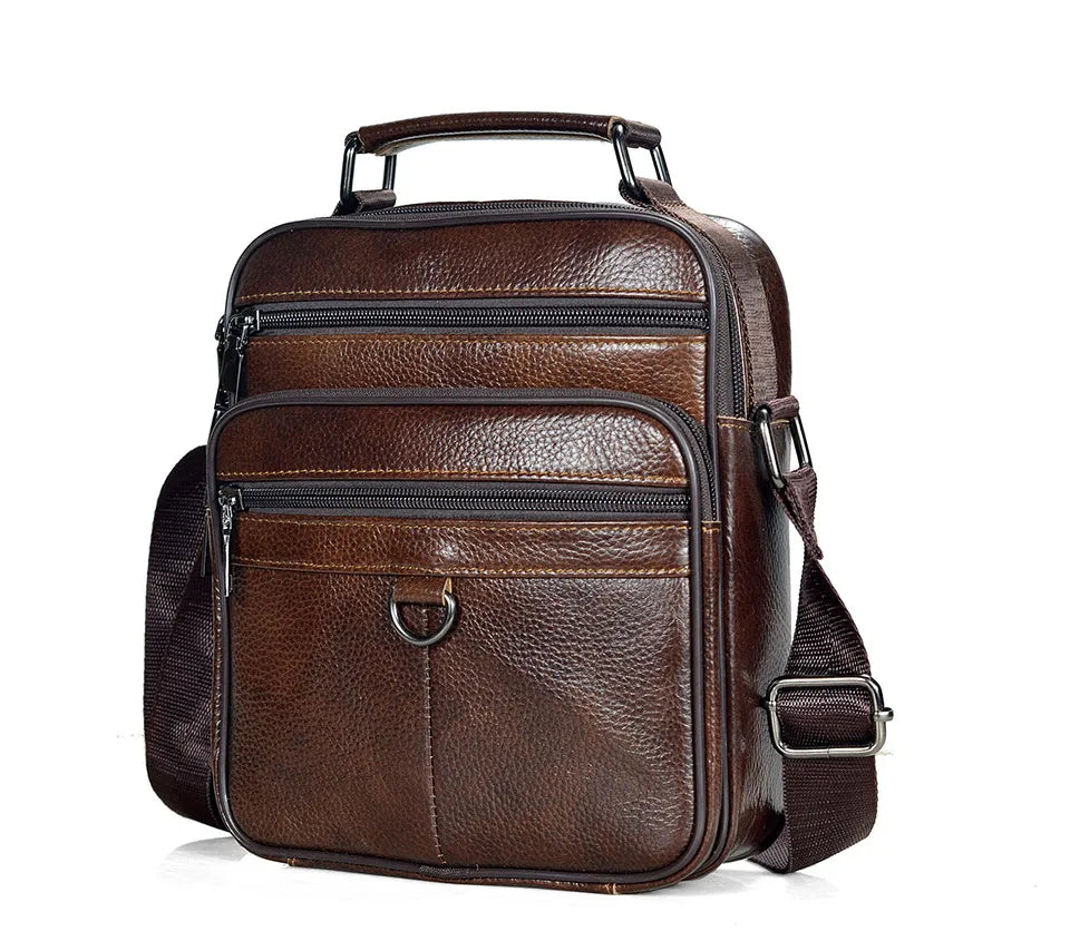Men's Genuine Cowhide Leather Messenger Bag for Business & iPad Tote