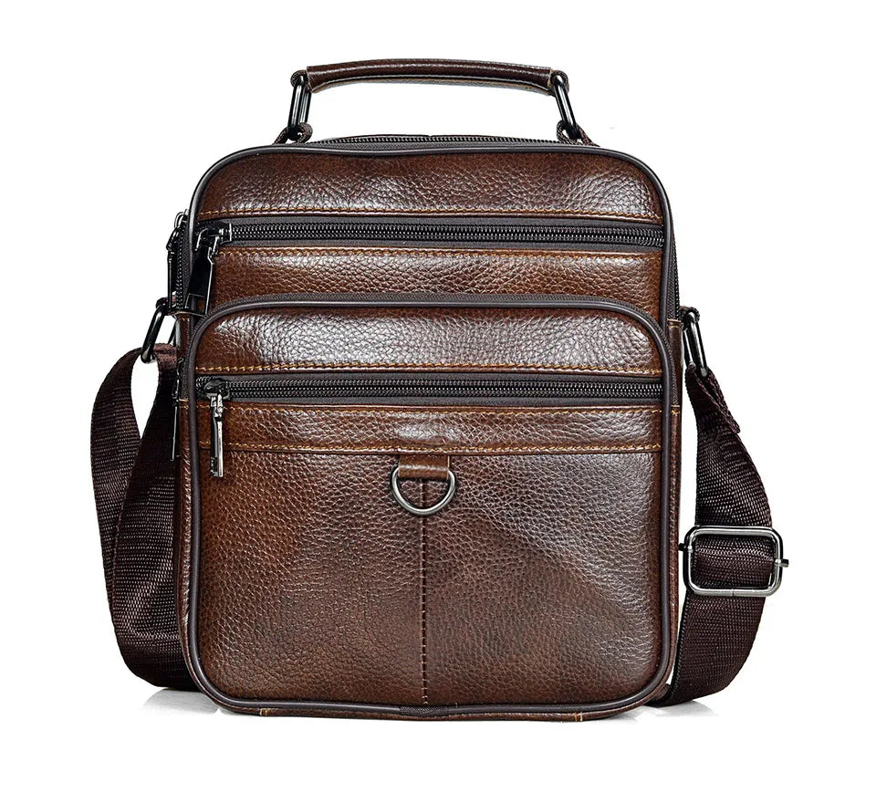 Men's Genuine Cowhide Leather Messenger Bag for Business & iPad Tote
