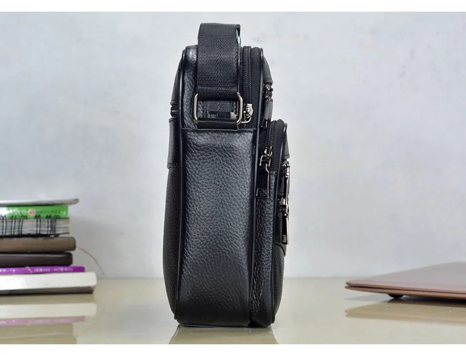 Men's Genuine Cowhide Leather Messenger Bag for Business & iPad Tote