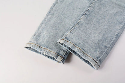 New Men's Water-Washed & Stylish Ripped Stretch Jeans
