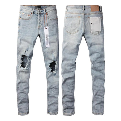 New Men's Water-Washed & Stylish Ripped Stretch Jeans