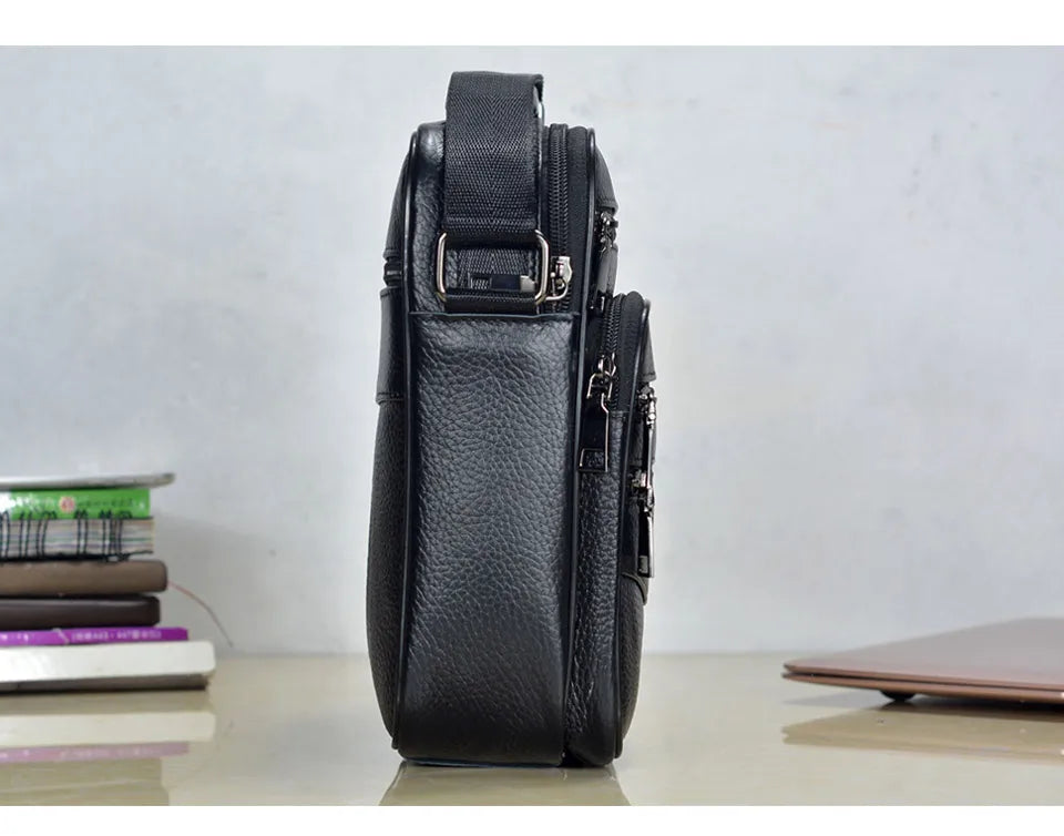 Men's Genuine Cowhide Leather Messenger Bag for Business & iPad Tote