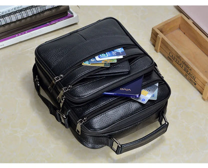 Men's Genuine Cowhide Leather Messenger Bag for Business & iPad Tote