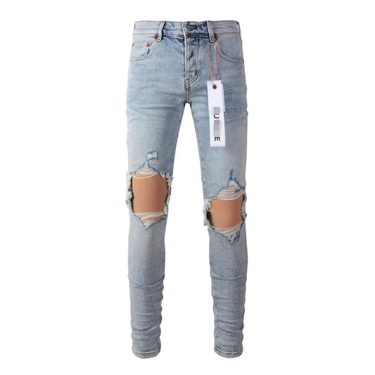 New Men's Water-Washed & Stylish Ripped Stretch Jeans