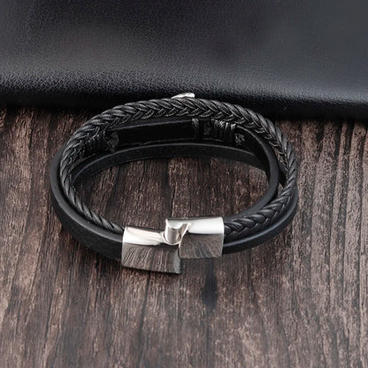 Men's Stainless Steel Anchor & Genuine Leather Bracelet