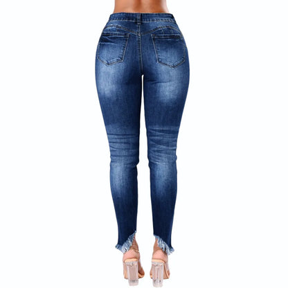 Blue Denim with Tassel & Ripped Detail Women's Summer Skinny Jeans