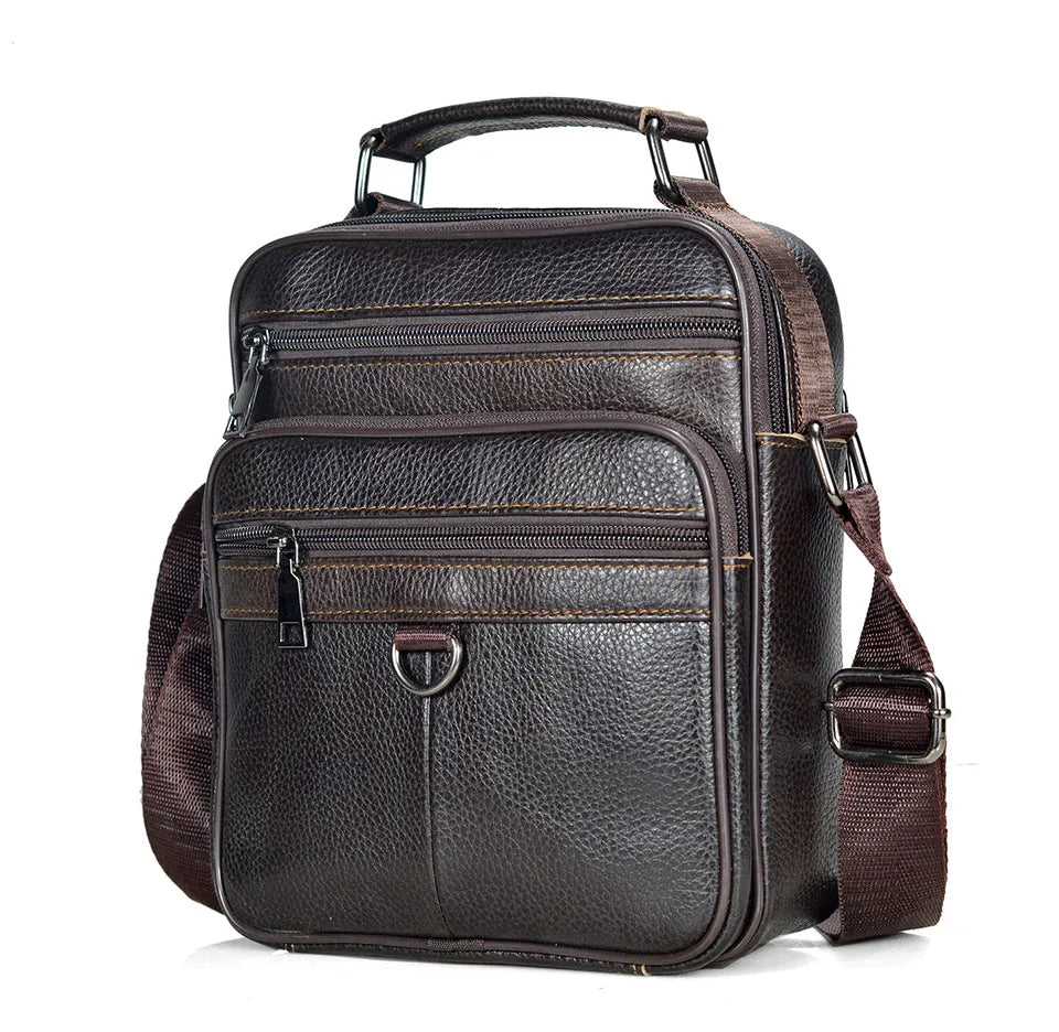 Men's Genuine Cowhide Leather Messenger Bag for Business & iPad Tote