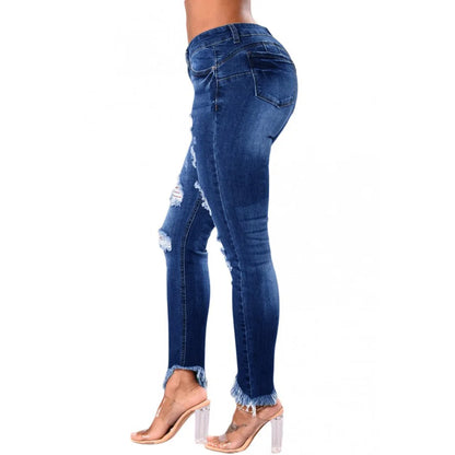 Blue Denim with Tassel & Ripped Detail Women's Summer Skinny Jeans