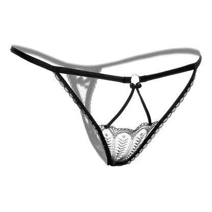 Midnight Lace Bow Open-Back Thong for Women