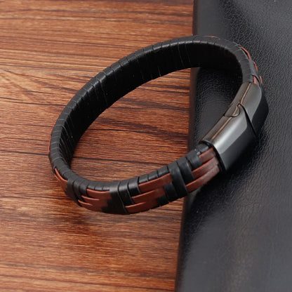 Men's Hand-Knitted Leather Bracelet with Magnetic Steel Clasp