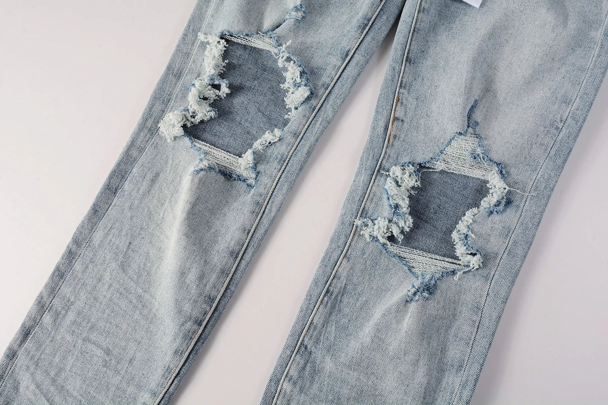 New Men's Water-Washed & Stylish Ripped Stretch Jeans