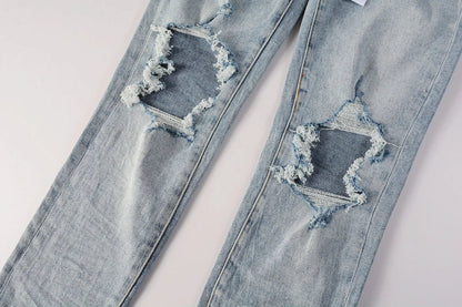 New Men's Water-Washed & Stylish Ripped Stretch Jeans