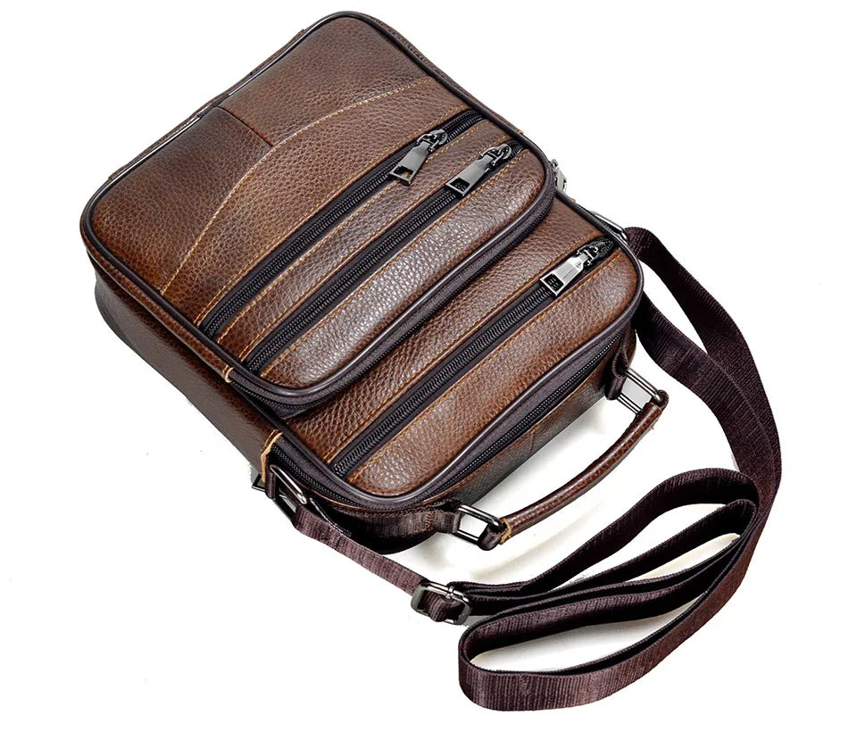 Men's Genuine Cowhide Leather Messenger Bag for Business & iPad Tote
