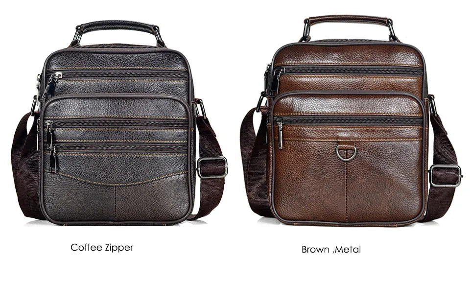 Men's Genuine Cowhide Leather Messenger Bag for Business & iPad Tote