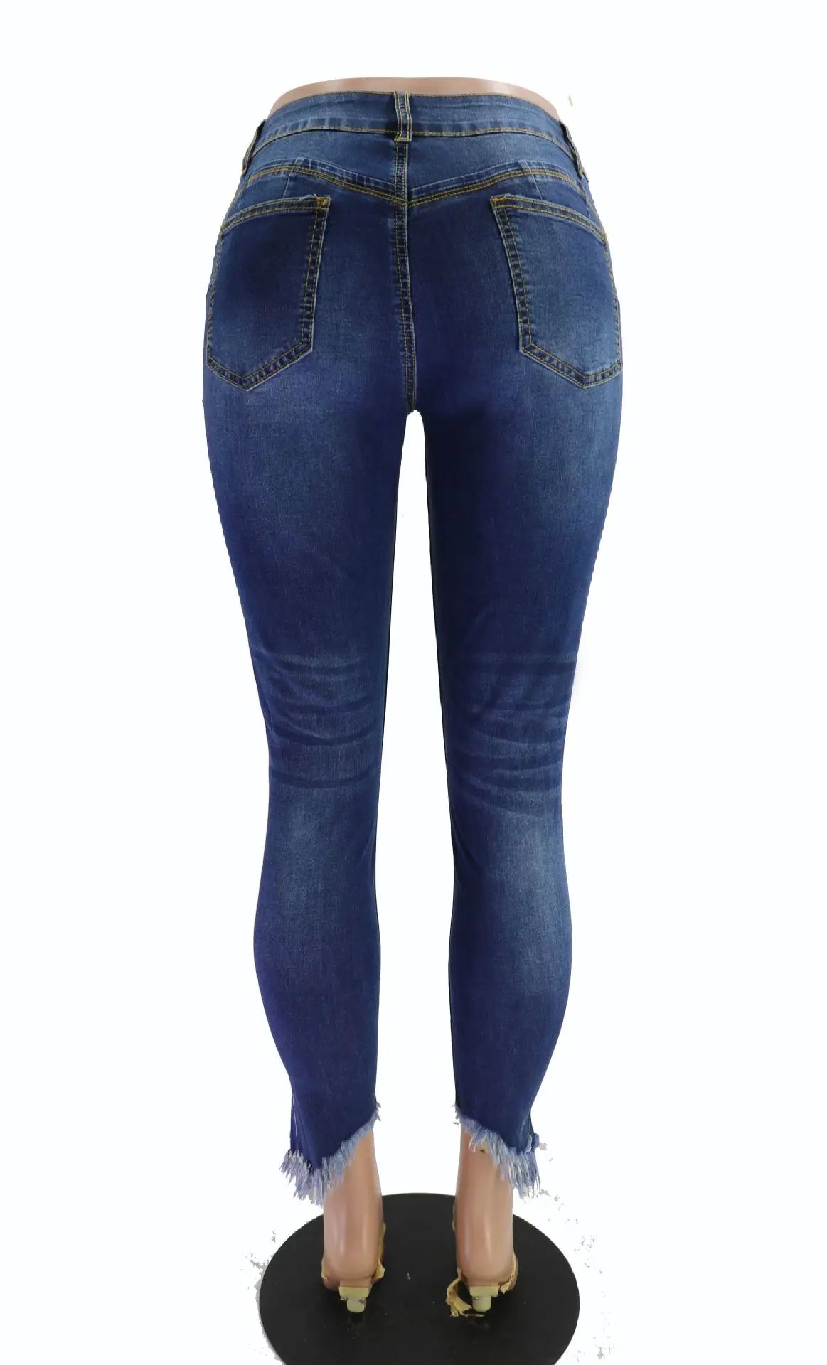 Blue Denim with Tassel & Ripped Detail Women's Summer Skinny Jeans