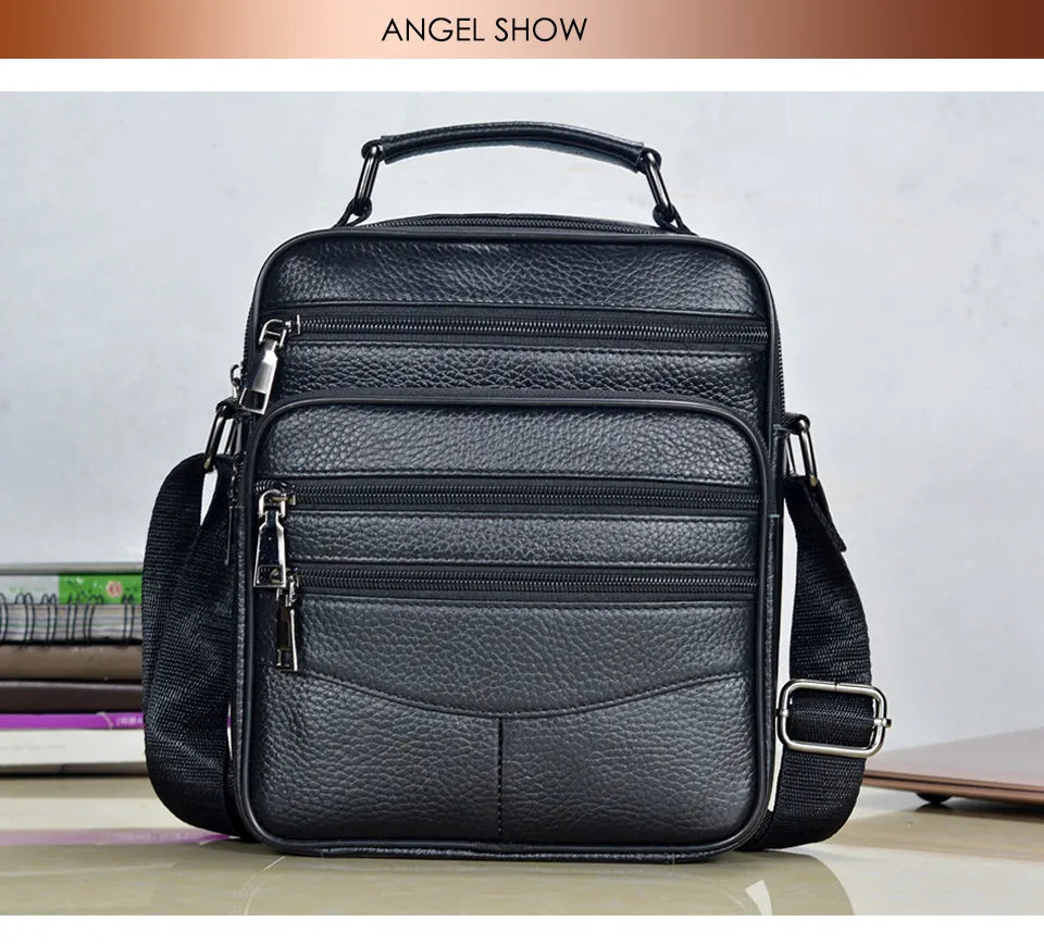 Men's Genuine Cowhide Leather Messenger Bag for Business & iPad Tote