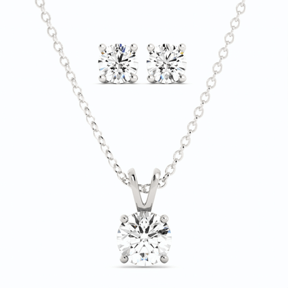 3CTW Moissanite Stud Earrings & Pendant Necklace Set in 14K White Gold Overlay
