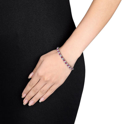 6.00 CTW Lab-Created Ruby & White Sapphire Tennis Bracelet in 14K Gold Overlay – 7.25”
