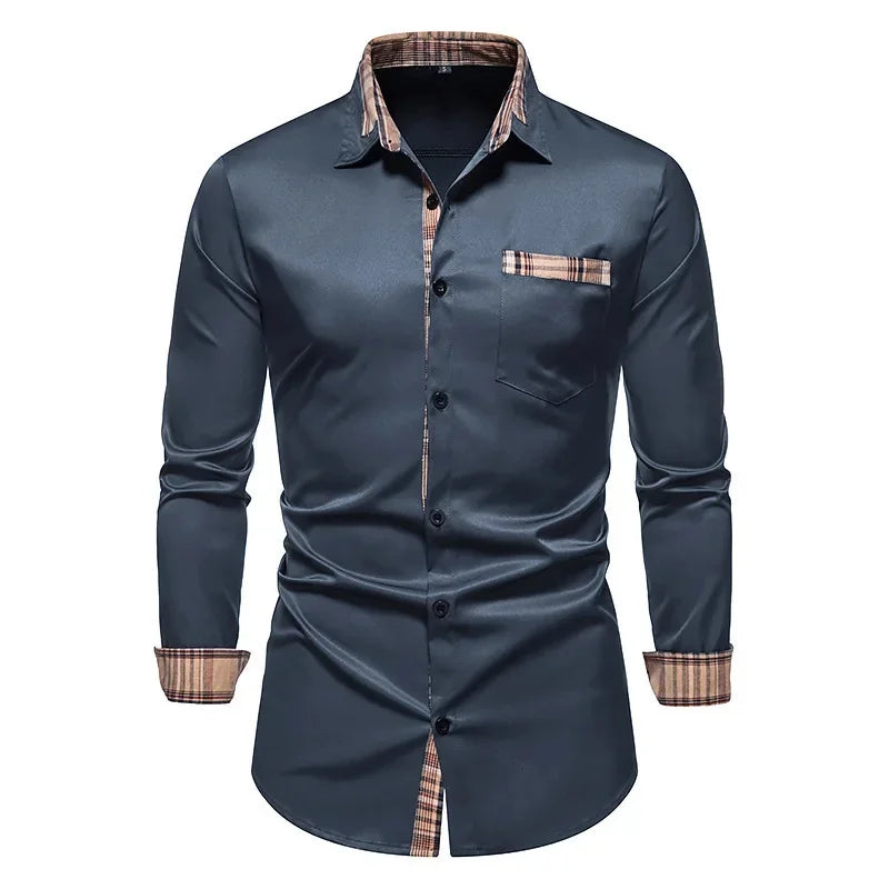 Men’s Office Slim Fit Button-Down Shirt with Pocket
