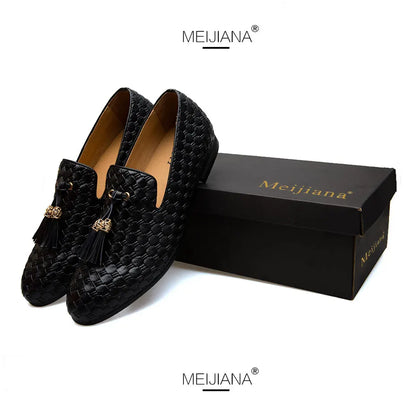 Men's Woven Leather Casual Tassel Loafers