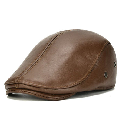 Warm & Stylish Men’s Winter Leather Beret Hat with Ear Flaps