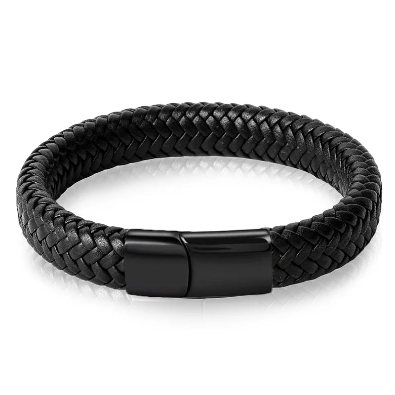 Men's White Braided Leather Bracelet with Stainless Steel Clasp