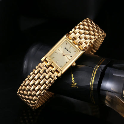 Luxury Stainless Steel BERNY Women’s Gold Square Quartz Watch