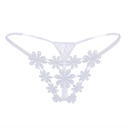 Midnight Lace Bow Open-Back Thong for Women