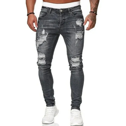 Slim Fit Casual Street Denim Vintage Ripped Skinny Jeans for Men