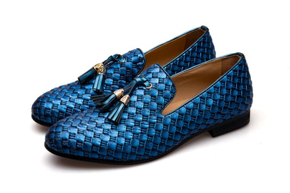 Men's Woven Leather Casual Tassel Loafers