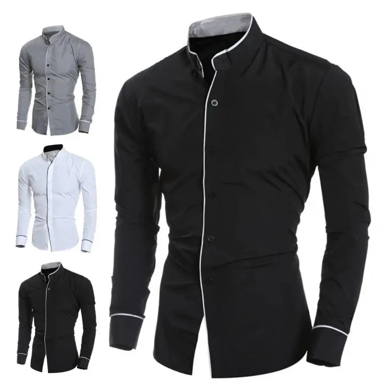 Stylish Autumn Meeting Wear Formal Contrast Color Men’s Shirt