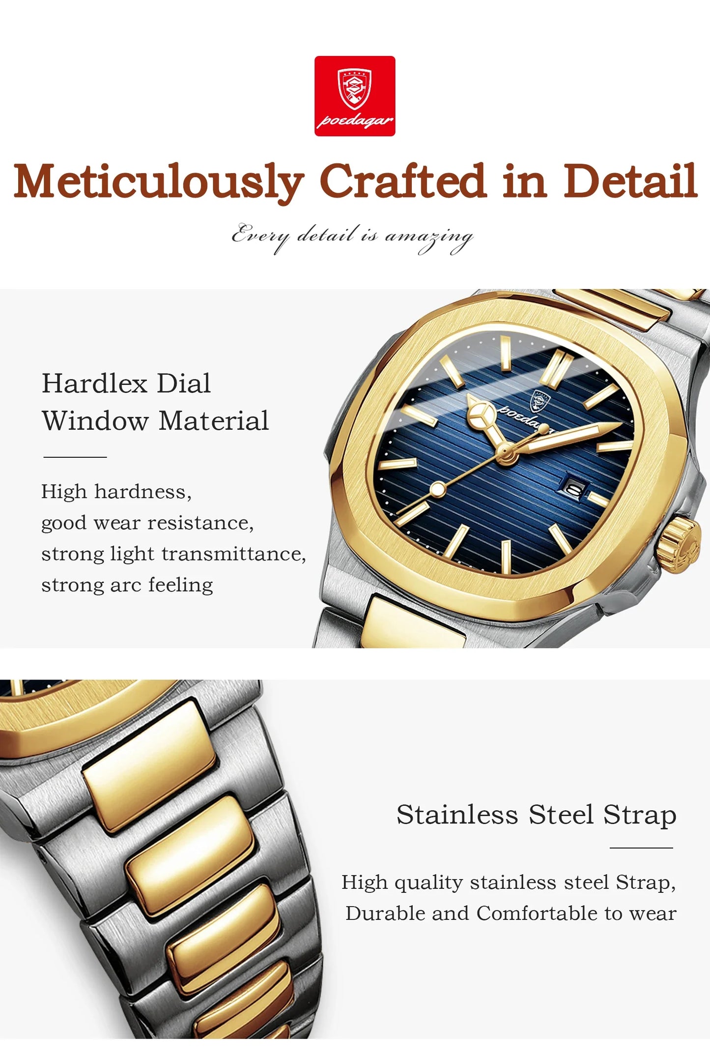 Stainless Steel Luxury Women’s Square Waterproof Watch