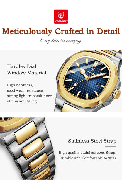 Stainless Steel Luxury Women’s Square Waterproof Watch