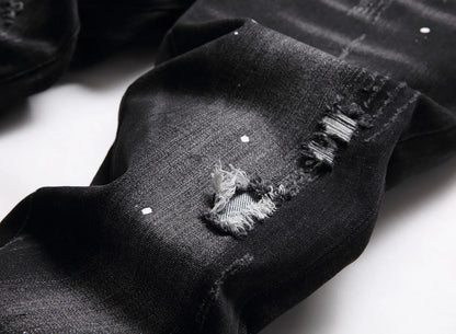 Zipper Splice & Pockets Men's High Waist Straight Denim Jeans