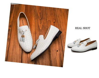 Men's Woven Leather Casual Tassel Loafers