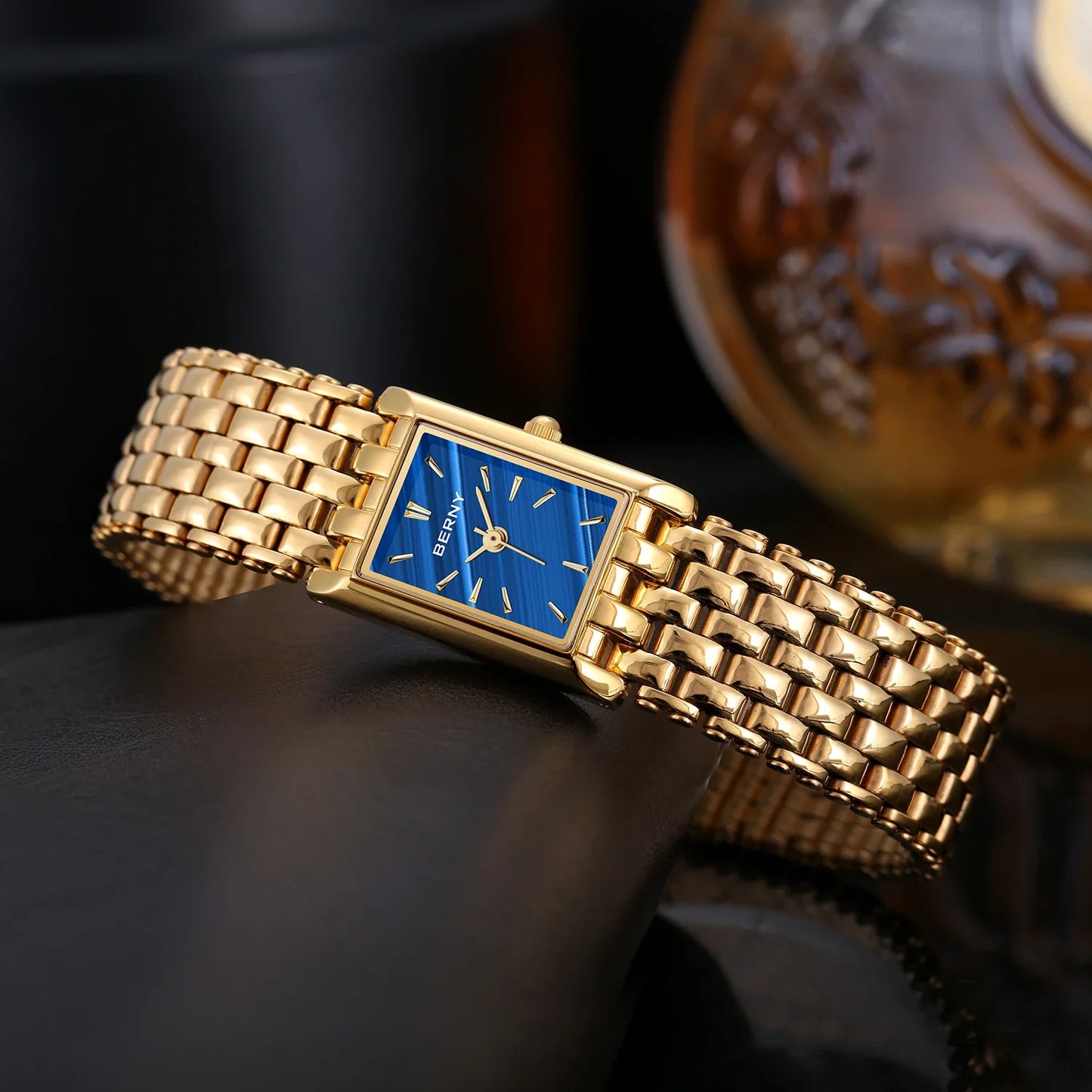 Luxury Stainless Steel BERNY Women’s Gold Square Quartz Watch