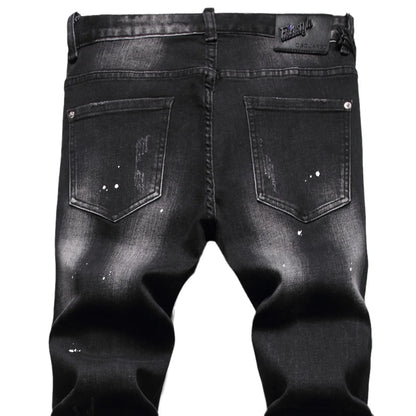 Zipper Splice & Pockets Men's High Waist Straight Denim Jeans